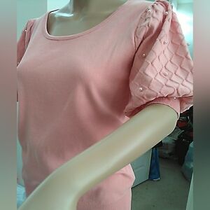 NWOT NANETTE LEPORE Elegant Pink Puff Sleeve Top W/ Pearls Sz. Sm PEACHY COLOR